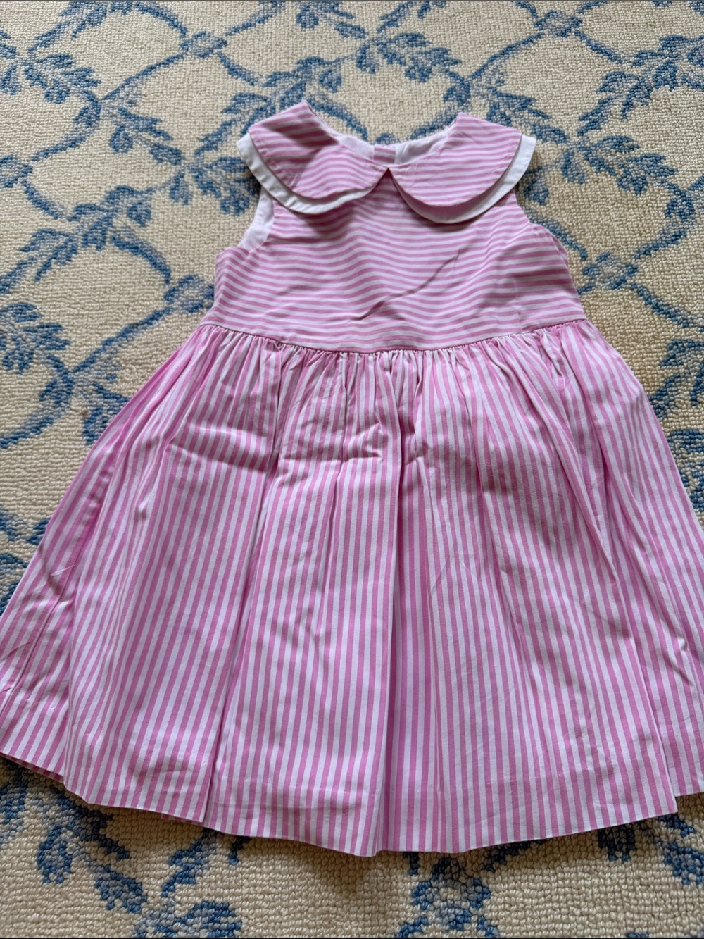 Jacadi Pink and White Striped Sleeveless Dress with Peter Pan Collar